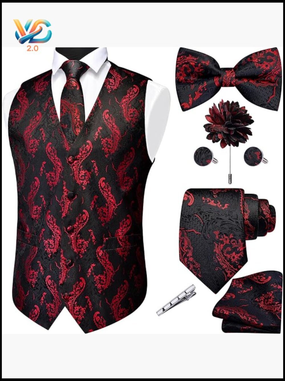 Men's Formal Vest Set with Accessories, Silk Blend, XXL